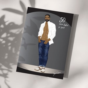 50e anniversaire, cartes de voeux Black Man Magic, carte d'anniversaire Afro Milestone pour lui.