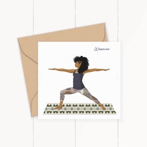 Warrior Yoga Greeting Card, Black Yoga Mindfulness Gifts, Zen Note Card.