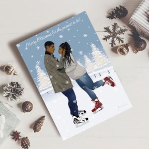 Cartes de Noël noires pour les futurs parents, carte de Noël afrocentrique, cartes de vœux de famille noires.