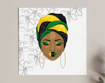 Jamaican Echoes Greeting Card, Afrocentric Greeting Card, Black Girl Magic Card.
