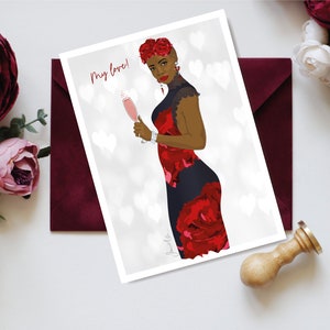 Amour de fille noire, carte de Saint-Valentin ethnique, carte de voeux afrocentrique mon amour.