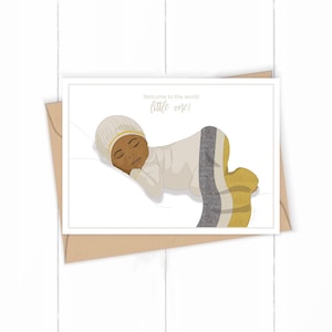 Welcome Little One, New Born Baby Greeting Card, Afro Ethnic Baby