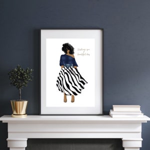 Impresión artística A3 de un hermoso día, arte de pared mágico de chica negra, ilustración de moda.