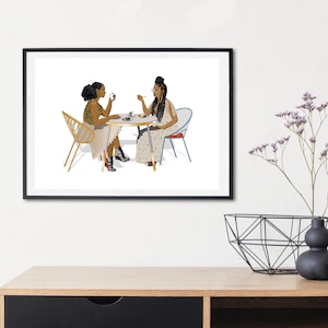 Tea for Two Afrocentric A3 Kunstdruck, Schwarze Frauen Wand Kunst, Fashion Illustration Wand-Dekor.
