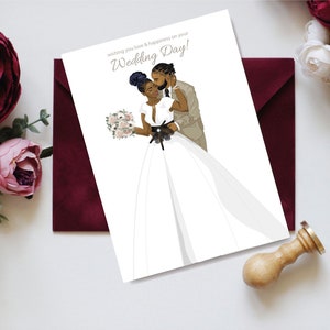 Black Couple Wedding Day Card, Ethnic Couple, Black Bride and Groom Card.