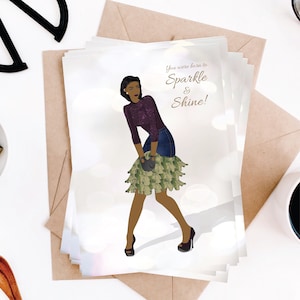 You Were Born To Sparkle And Shine, Ethnic Greeting Cards of Encouragement, Black Girl Sparkle