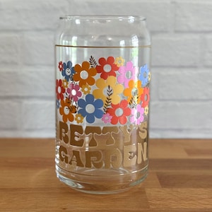 Glass Coffee Cup | Betty&#39;s Garden | 16oz | Handmade | Can Glass