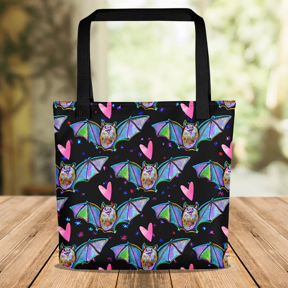 Psychedelic Kawaii Bat Pattern Tote Bag Pastel Goth Bat | Etsy