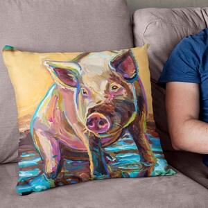Cute Pig Pillow for Farmhouse Decor, Adorable Pig Throw Pillow, Country Style Animal Print, Cozy Farmhouse Cushion, Great Gift for Pig Lover