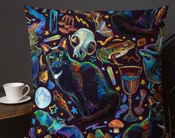 Almohada decorativa de bruja, almohada decorativa de Halloween, almohada decorativa de bruja, almohada gótica, decoración de brujas, decoración gótica, almohada mística