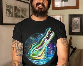 Alligatorskjorta, retro alligator-t-shirt, kortärmad t-shirt, unisex-t-shirt, Florida-alligatorkonst, alligator-t-shirt, galax-t-shirt, alligator