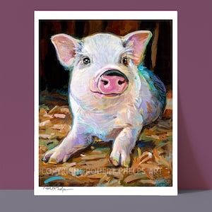 Cute Pig Painting Art Print, Adorable Farm Animal Wall Decor, Whimsical Piglet Illustration for Nursery, Country Farmhouse Kids Room Decor