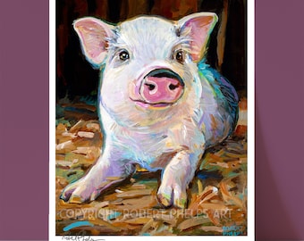 Cute Pig Painting Art Print, Adorable Farm Animal Wall Decor, Whimsical Piglet Illustration for Nursery, Country Farmhouse Kids Room Decor