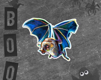 Psychedelic Flying Bat Bubble-free stickers; Halloween Laptop Vinyl Sticker, Goth Home Decor, Spooky Bat Sticker, Halloween Decals, Spoopy