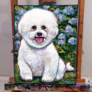 Charming Bichon Frise Painting, Original Dog Art on Canvas, Cottagecore Decor for Pet Home, Cute Bichon Lover Gift, Handpainted Pet Portrait