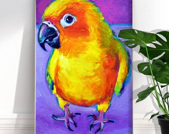 Sun Conure Poster, Vibrant Bird Art Print, Colorful Parrot Wall Decor, Tropical Home Decor, Unique Gift Idea, Parrot Artwork Dopamine Decor