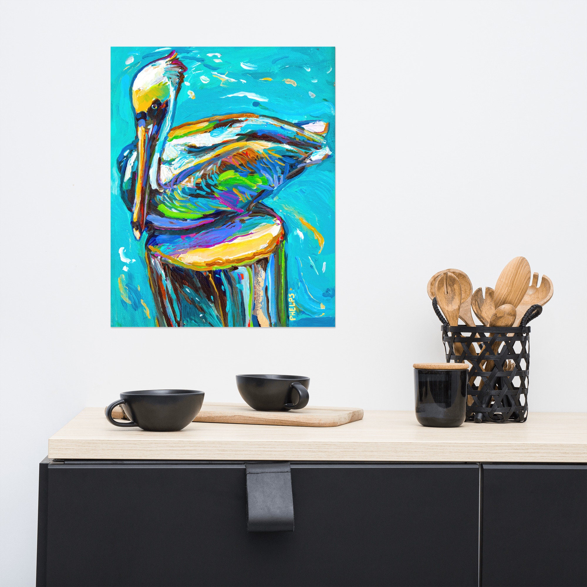 Colorful Pelican Painting Art Print, Coastal Wall Art, Vibrant Bird ...