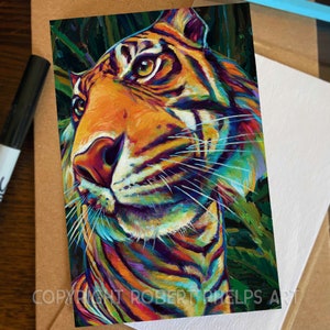 Fine Art. 4x6 Tiger Art Print, Colorful Tiger Mini Print, Postcard size Animal Wall Art, Tiger Painting, Tiger Lover Christmas Gift, Big Cat