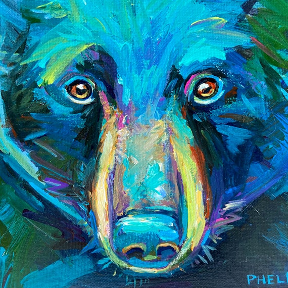 絵画。原画【コーヒーカップの熊ちゃんは喜んでコーヒーを飲み