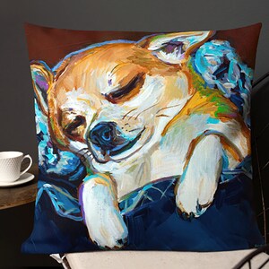 Chihuahua Throw Pillow, Sleepy Dog Pillow, Seasonal Dog Decor, Chihuahua Christmas Gift, Chihuahua Lover Gift, Chihuahua Couch Pillow, Doggy