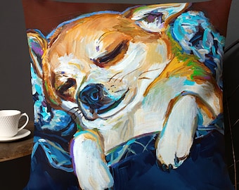 Chihuahua-kyrkakudde, sömnig hundkudde, säsongsbetonad hunddekoration, chihuahua-julklapp, chihuahua-älskarpresent, chihuahua-soffkudde, hund