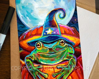 Witchy Frog Wall Art, 4 x 6 Mini Print, Affordable Prints, Halloween Decoration, Goth Aesthetic Mini Print, Bookshelf Decor, Frog Lover Gift