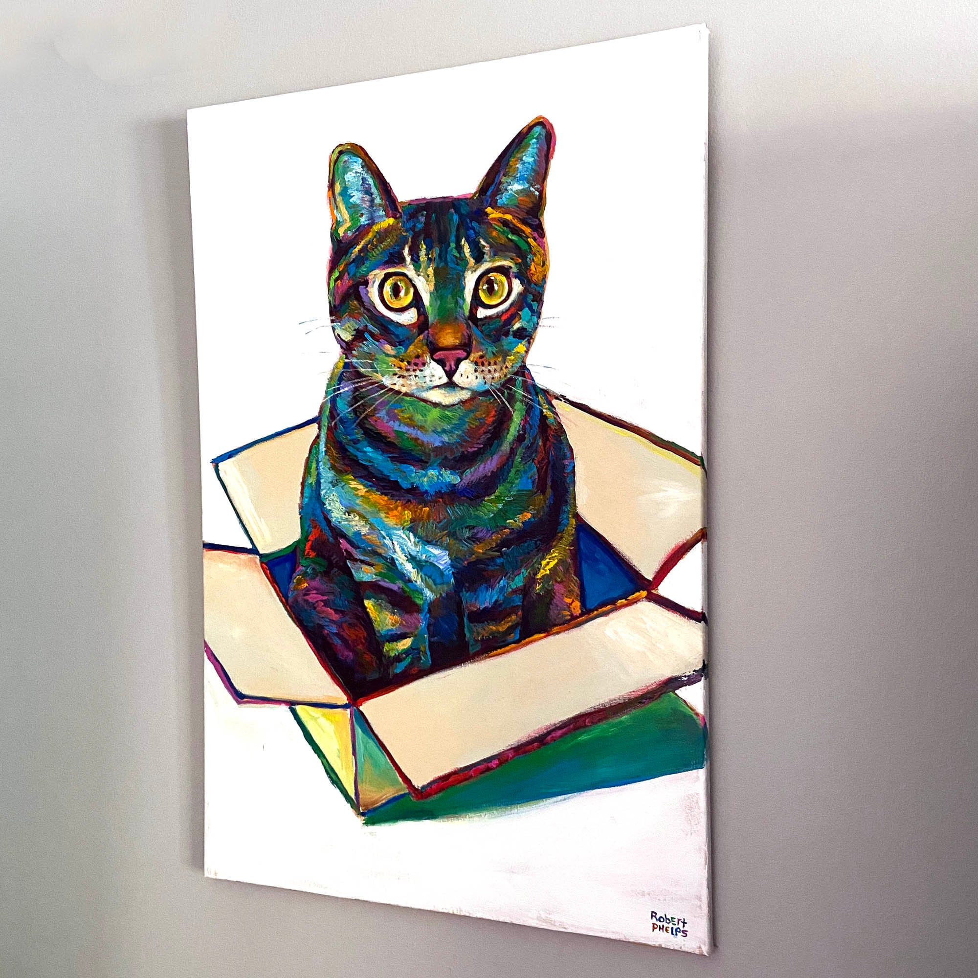 Psychedelic Cat Original Painting on Canvas; Unique Acrylic