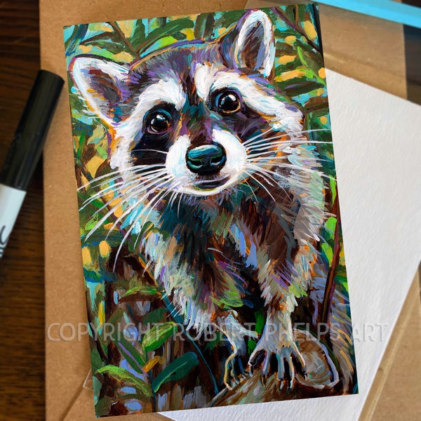 Cute Raccoon Mini Print, Raccoon Decor, Funny Animal Art, Trash Panda Gifts, Raccoon Lover Gift, Raccoon Mom Gifts, Raccoon Painting, Racoon