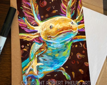 Cute Axolotl Mini Art Print, Kawaii Axolotl Wall Art, Small Animal Prints for Kids Room, Adorable Mexican Salamander Poster, Cute Amphibian