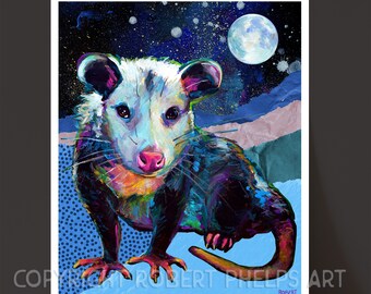 A Passel of Possums, possum love, fun, psychedelic Art Print for