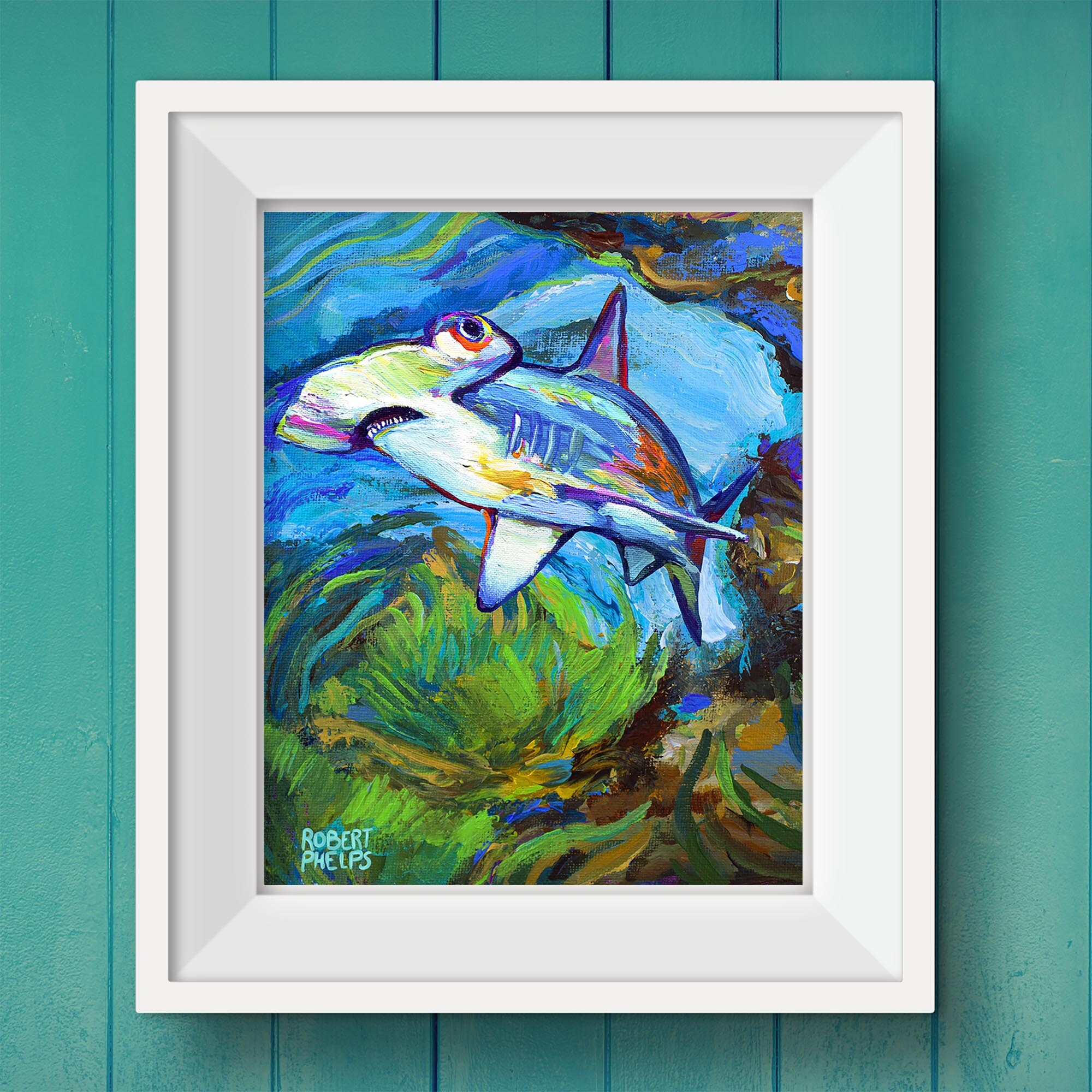 Colorful HAMMERHEAD SHARK ART Print Unique Shark Wall Art - Etsy