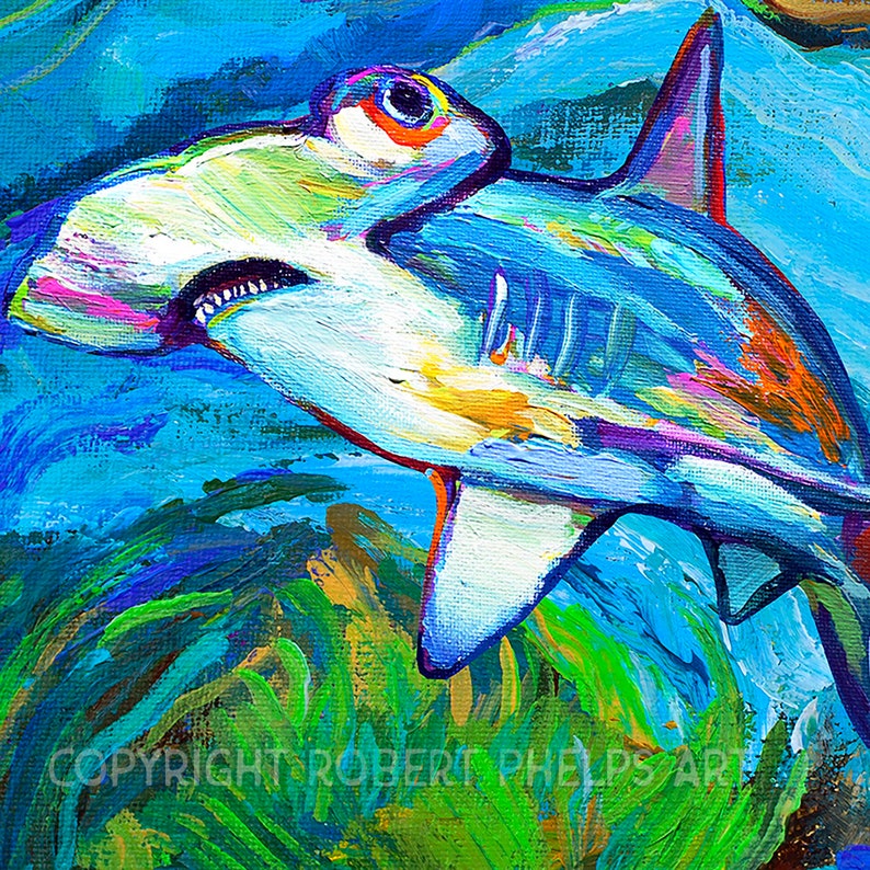 Colorful HAMMERHEAD SHARK ART Print Unique Shark Wall art Etsy