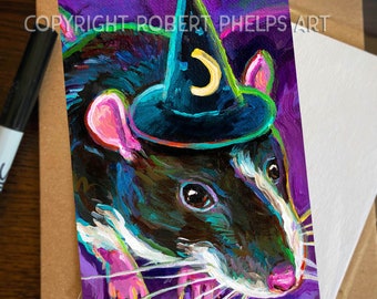 Rat Art Print - Spooky Goth Wall Decor, Cute Halloween Pastel Goth Gift for Rat Lovers, Hand-Signed 4x6 Print by Robert Phelps, Spoopy Gifts