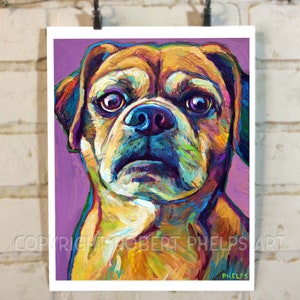 Art. Cute PUGGLE ART PRINT. 8.5 x 11 unframed giclee on paper. Unique dog wall decoration for home or office. Fun Pet  Gift For Dog Lover