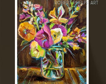 Farm Flowers Art Print, Rustic Floral Wall Art, Farmhouse Flower Decor, Botanical Prints, Shabby Chic Flower Poster, Cottagecore Wall Art