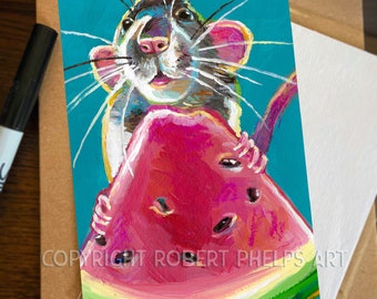 Adorable Cute Rat Mini Art Print, Colorful Rat Illustration, Whimsical Animal Wall Decor, Small Art Print for Kids Room or Nursery Decor