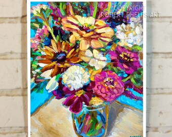 Country Flowers Art Print, Rustic Floral Wall Art, Farmhouse