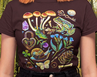 Cottagecore Shirt, Botanical T Shirt, Dark Cottagecore Aesthetic, Forestcore T Shirt, Fairycore T-Shirt, Frog Tee Shirt, Mushroom Tee Shirts