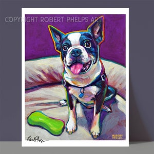 Boston Terrier Art Print, Colorful Dog Wall Art, Boston Terrier Decor, Gift for Dog Lover, Custom Pet Portrait, Boston Terrier Mom, Cute Dog