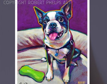 Boston Terrier Art Print, Colorful Dog Wall Art, Boston Terrier Decor, Gift for Dog Lover, Custom Pet Portrait, Boston Terrier Mom, Cute Dog