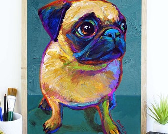 PUG ART PRINT by Robert Phelps; Pugs, Pug Lover Gift, Unique Pug Gift, Art Lover Gift, Custom Pet Portrait, Pug Wall Art, Home Decor