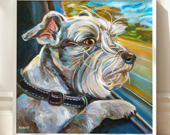 Colorful Schnauzer Art Print From Original Acrylic Dog Painting by Robert Phelps
