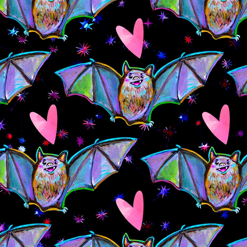 Psychedelic Kawaii Bat Pattern Tote Bag Pastel Goth Bat Etsy