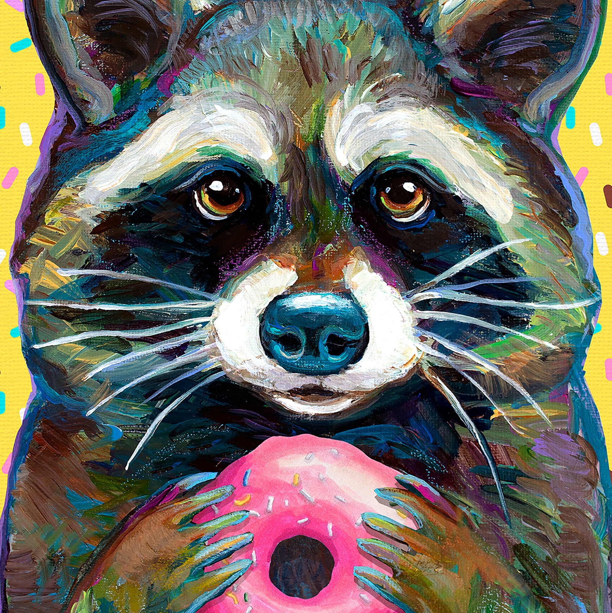 Cute Raccoon With Donut Art Print, Raccoon Nursery Wall Art, Raccoon ...
