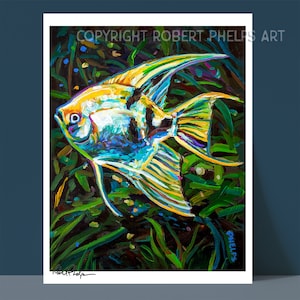 Angelfish Wall Art Print, Colorful Tropical Fish Painting, Marine Biology Gift, Colorful Coastal Decor, Aquarium Fish Lover Gift, Fish Decor