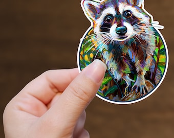 Pegatinas de mapache lindas, regalos para amantes de los mapaches, calcomanía de mapache para niños, calcomanía de mapache colorida, calcomanía artística para computadora portátil, calcomanía Hydroflask, Trash Panda