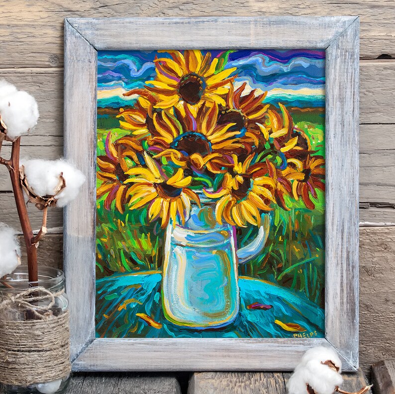 Psychedelic Sunflower Wall Art Print Farmhouse Decor Etsy