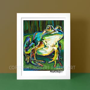 Fine Art Frog Print, Frogcore Decor, Colorful Frog Painting, Frog Christmas Gift, Gift for Frog Lovers, Cottagecore Frog Print, Bullfrog Art
