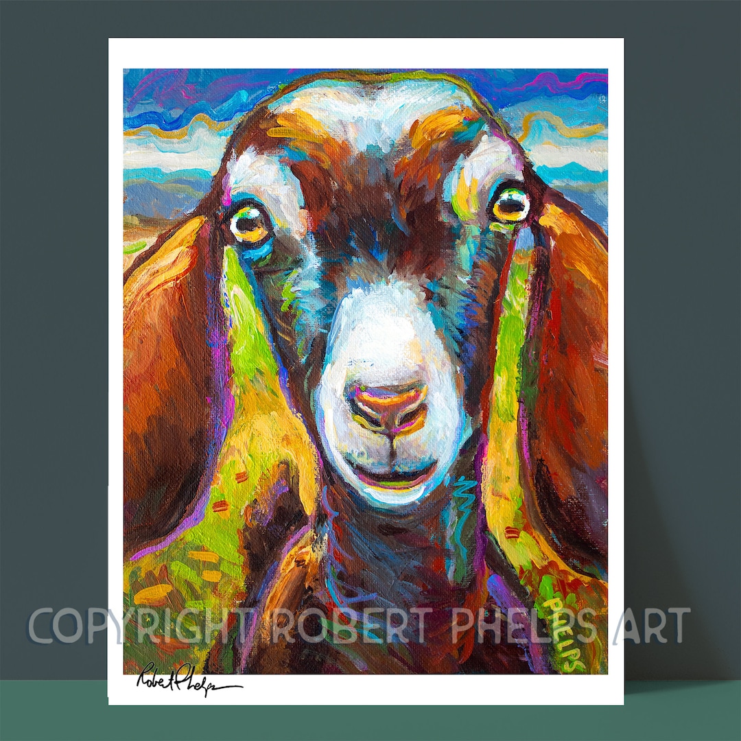 Whimsical Farm Goat Art Print, Goat Home Decor, Colorful Goat Artwork