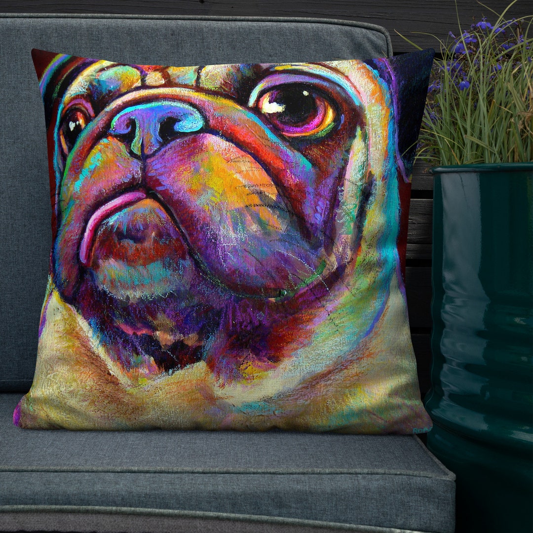 Cute Pug Pillow, Pug Throw Pillow, Abstract Pug Art, Pug Home Decor